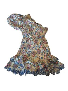 Reset Floral Preppy Ruffled Embroidered Hem Off-The-Shoulder Sundress Size Small